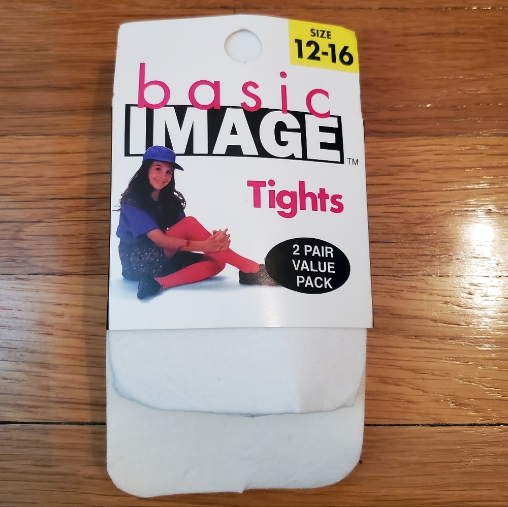 Basic Image White Tights 2 Pair Pack Size 12-16